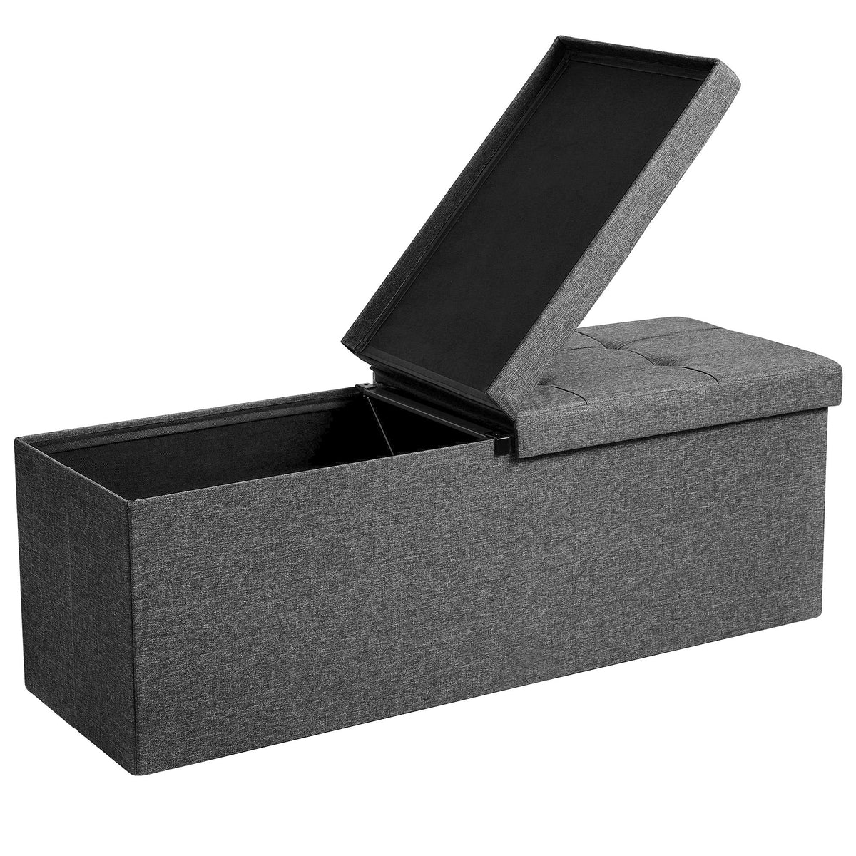 SONGMICS Mazie folding ottoman lid for quick access and extra seating.