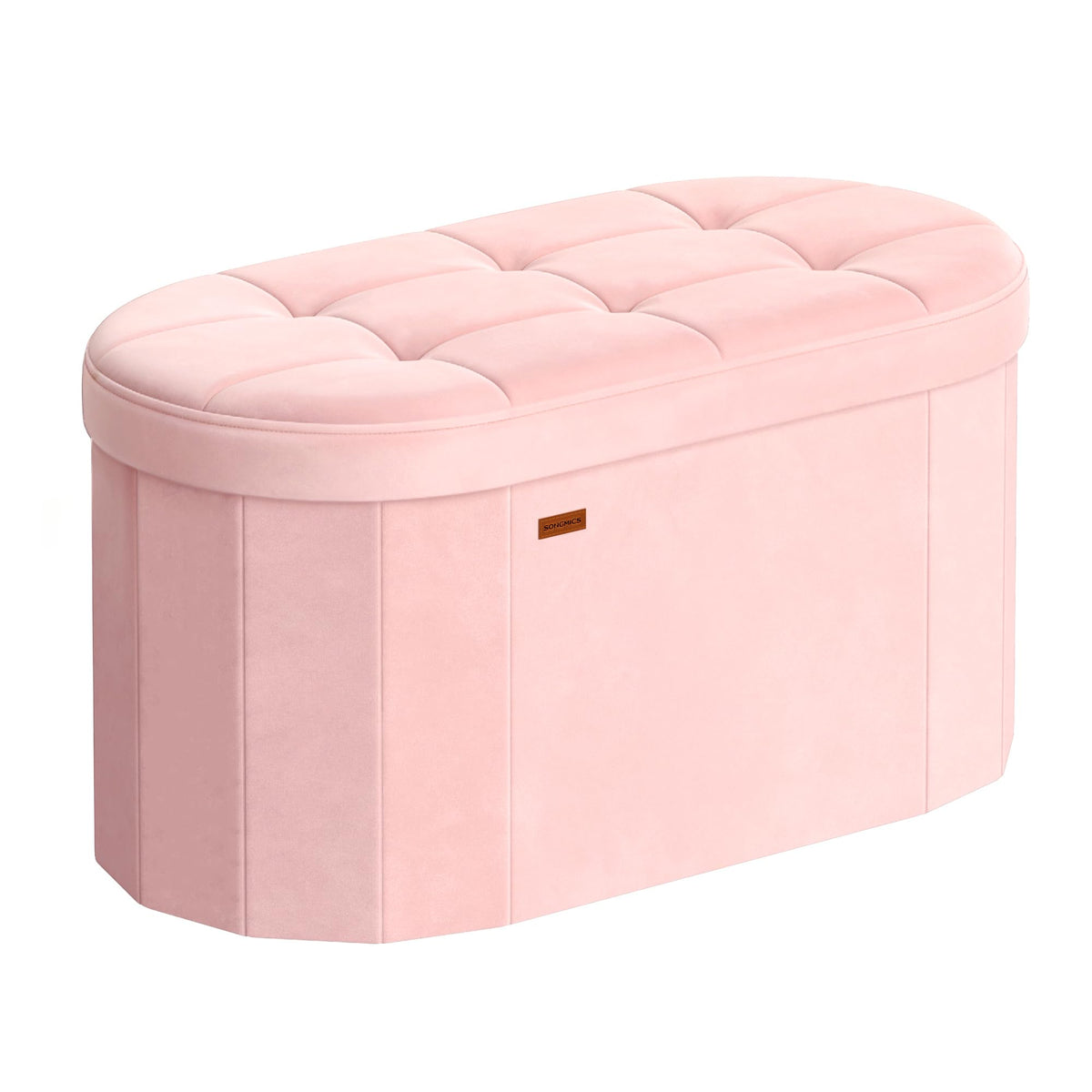 Songmics Mazie folding ottoman with storage in pink offers stylish, compact seating