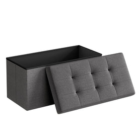 SONGMICS MAZIE folding ottoman top view with tufted linen-look fabric for versatile seating