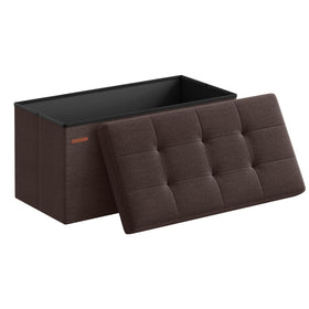 SONGMICS Mazie folding storage ottoman bench showing compact, easy stowaway design