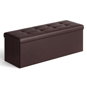 SONGMICS Mazie folding storage ottoman in brown provides extra seating and storage.