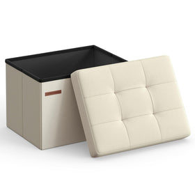 SONGMICS Mazie folding storage ottoman in cream white with quick setup and 32 L storage.