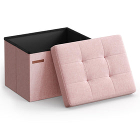 SONGMICS Mazie foldable ottoman shows quick setup and compact under-bed storage.
