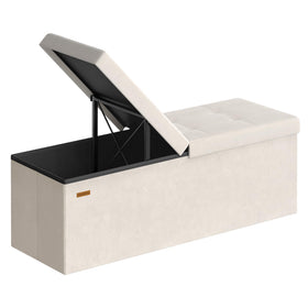 SONGMICS Mazie folding storage ottoman showing quick setup for clutter-free entryways.