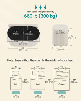 Songmics Mazie ottoman interior divider keeps blankets and clothes neatly organized.