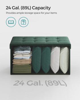 Songmics Mazie linen-look fabric with tufted lid adds elegant texture