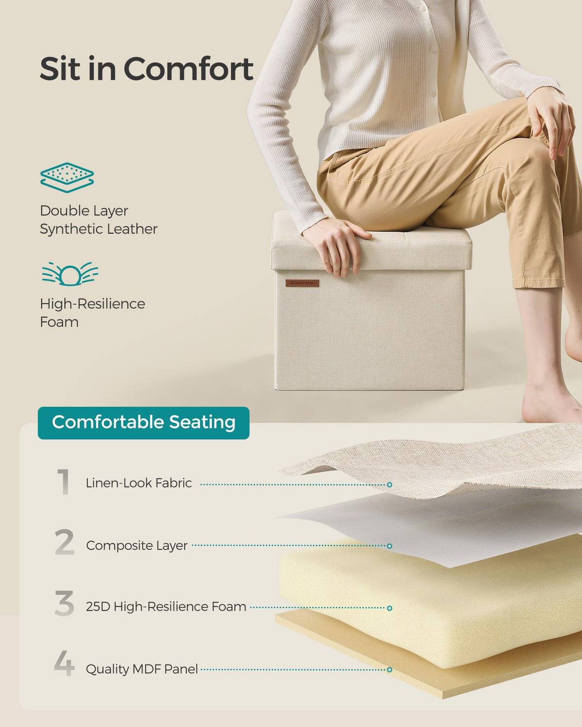 SONGMICS Mazie multifunctional ottoman serves as a compact table or seat.