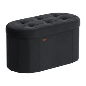 Songmics Mazie oval storage ottoman in ink black, top view with velvet finish for elegant seating