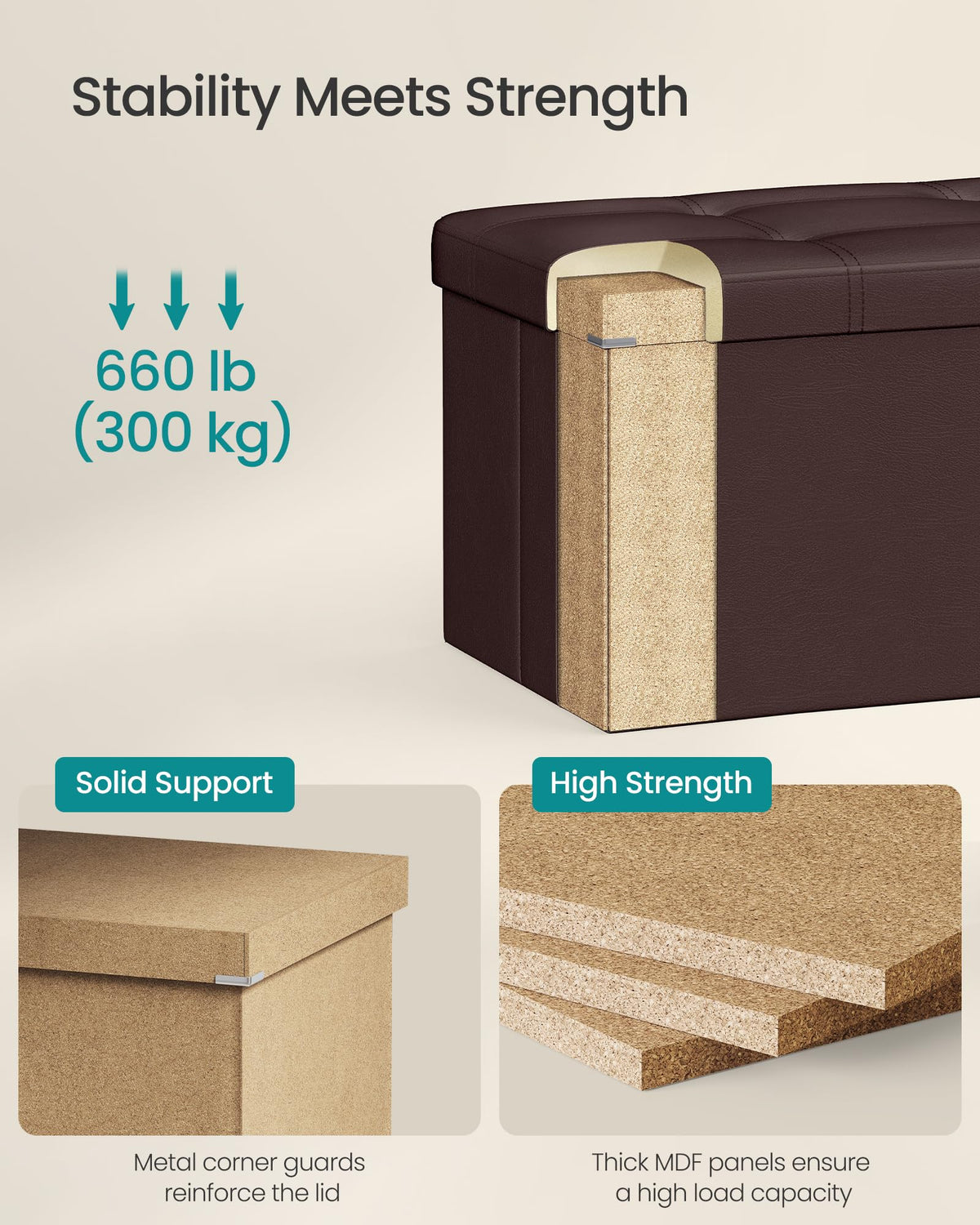 SONGMICS Mazie padded seat with 1 inch foam for comfortable seating.