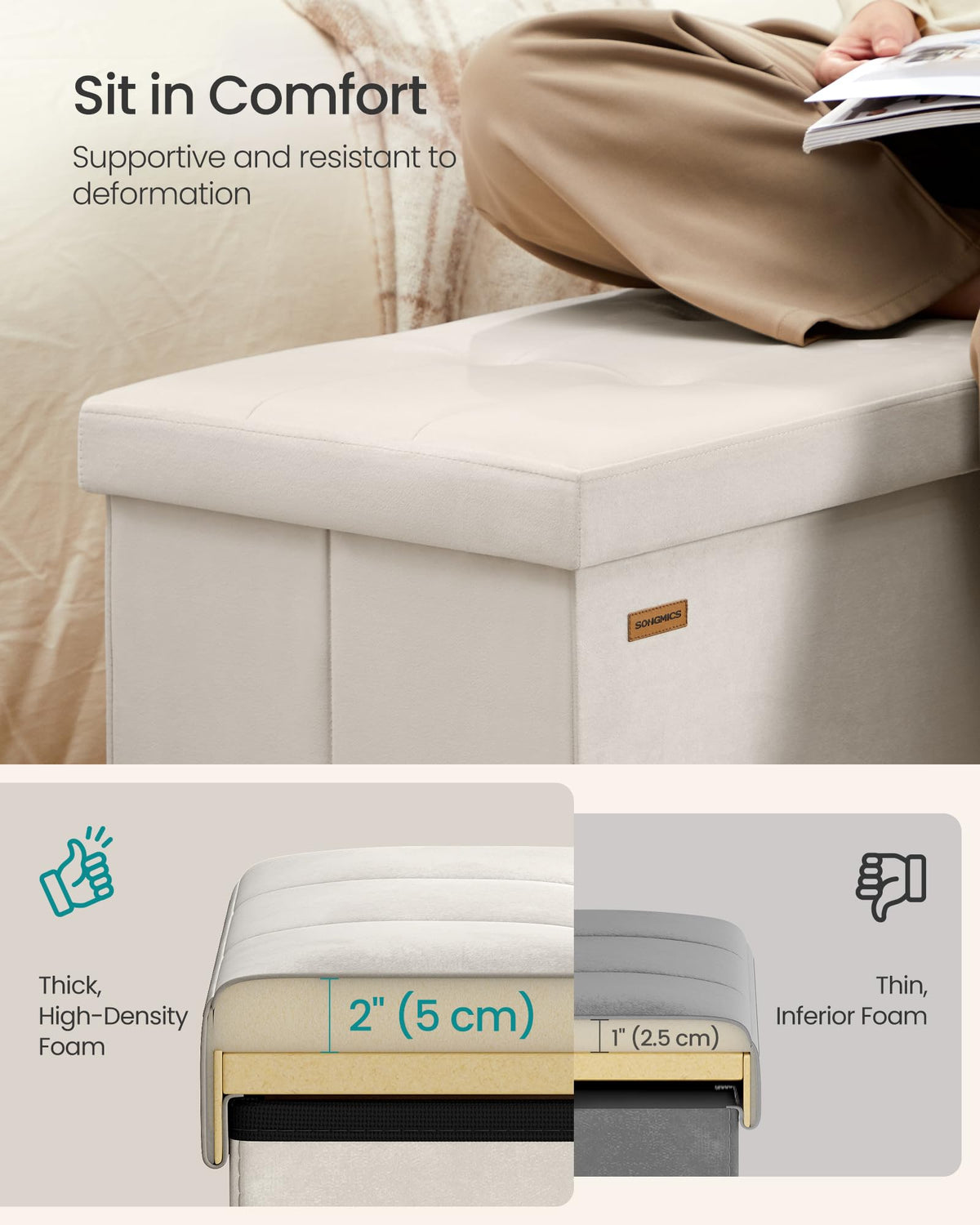 SONGMICS Mazie removable divider helps organized storage within the bench.