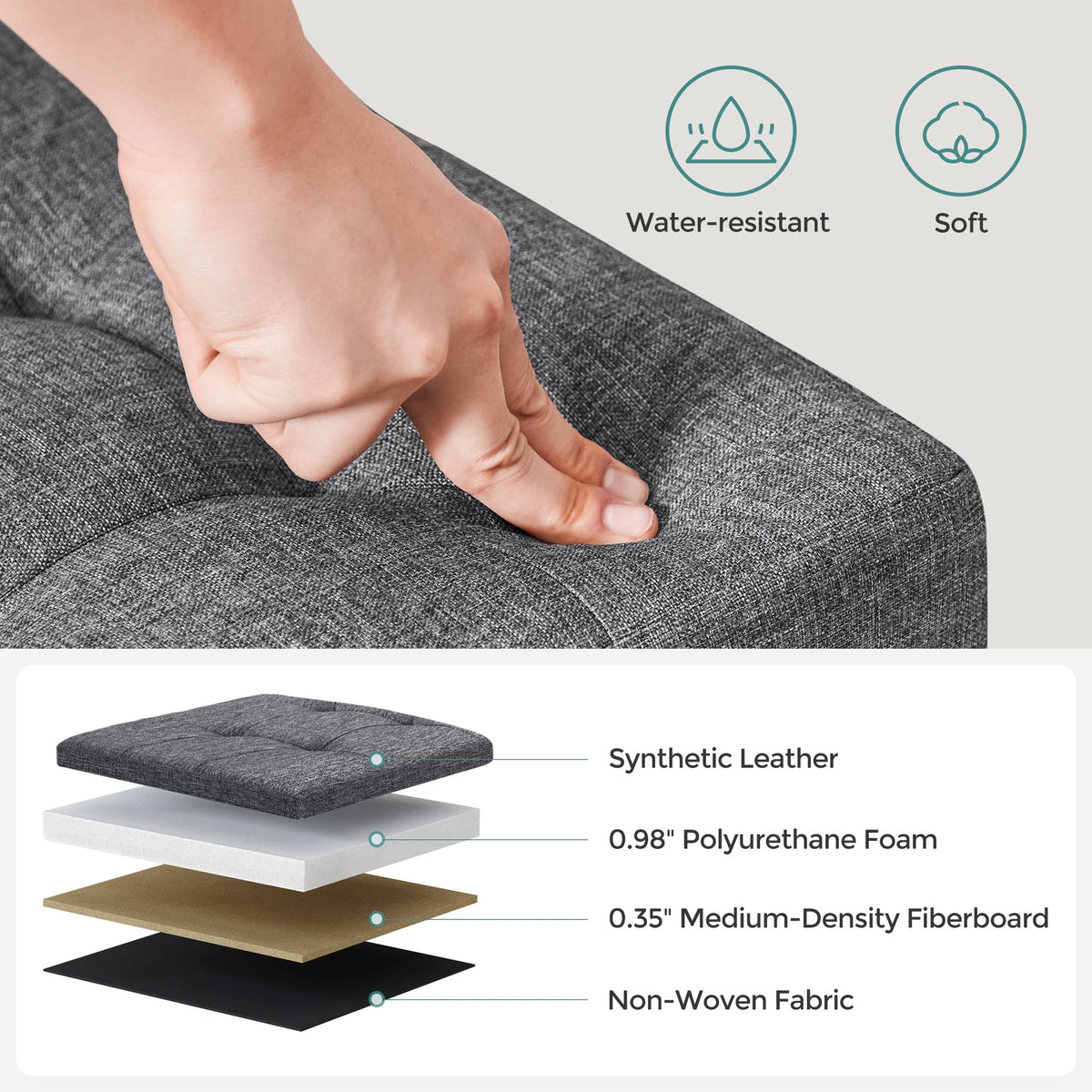 SONGMICS Mazie removable divider enables categorized storage.