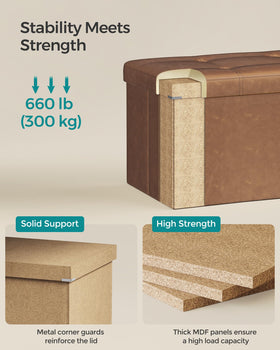 Side view of Songmics Mazie ottoman highlights sturdy construction