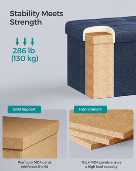 SONGMICS Mazie solid MDF construction for durable seating and sturdy storage.