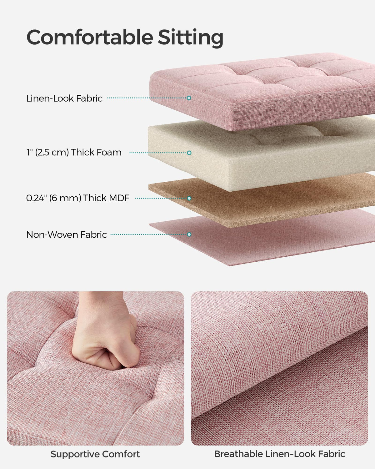 SONGMICS Mazie solid MDF construction supports up to 286 lb for reliable seating.