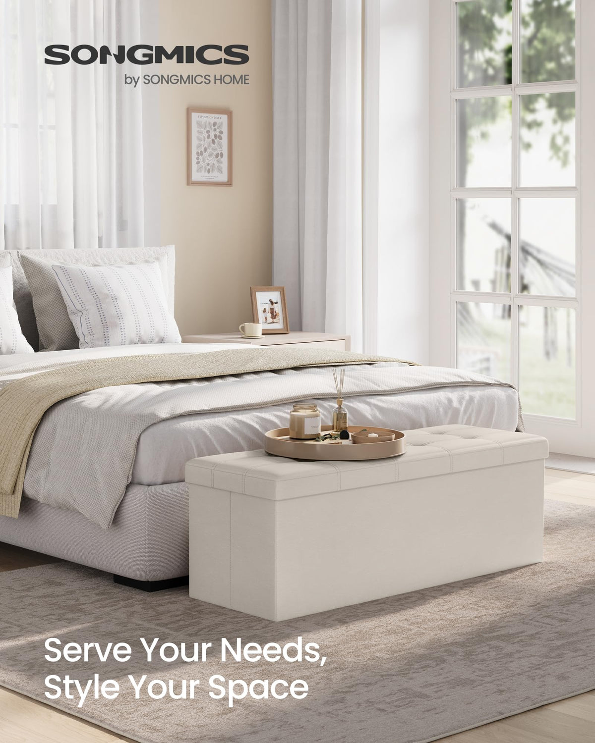 SongMics Mazie storage-capacity ottoman reveals 131 L space for linens and clothes.