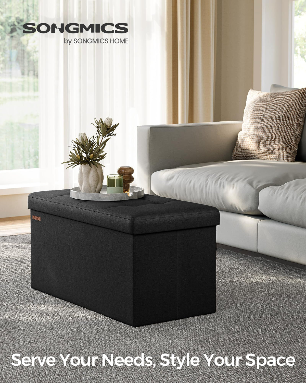 SONGMICS Mazie storage capacity of 89 liters keeps linens organized.
