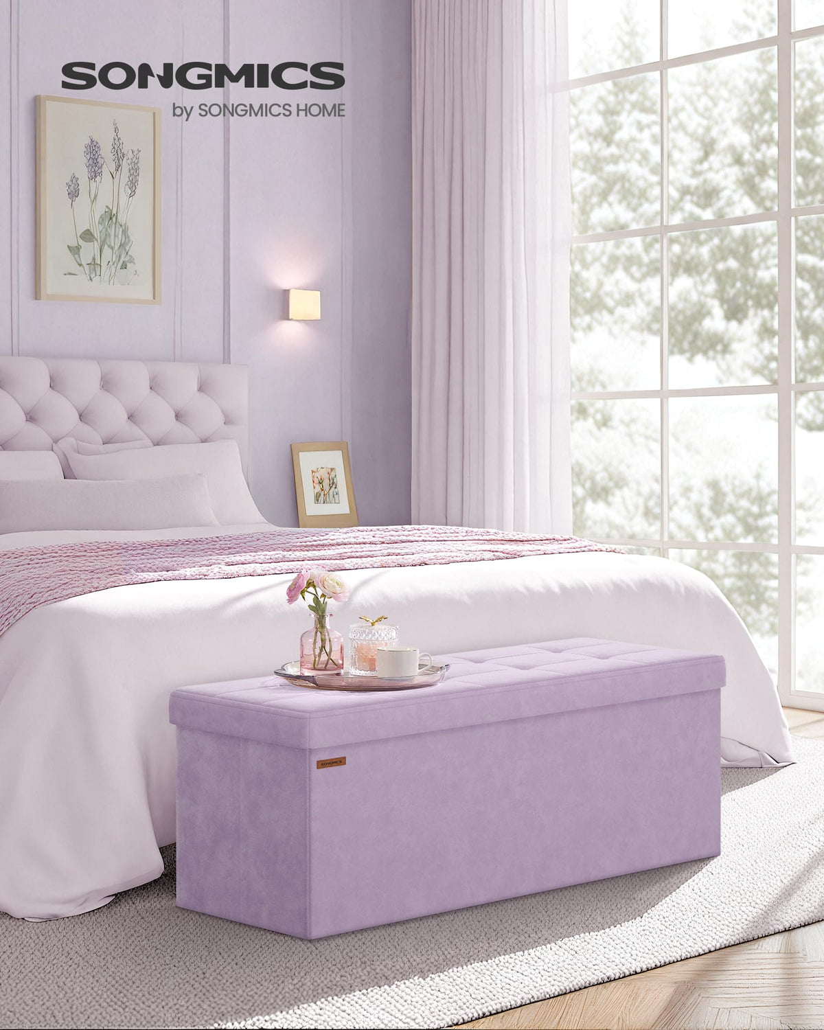 Songmics Mazie storage ottoman with roomy interior for blankets and books
