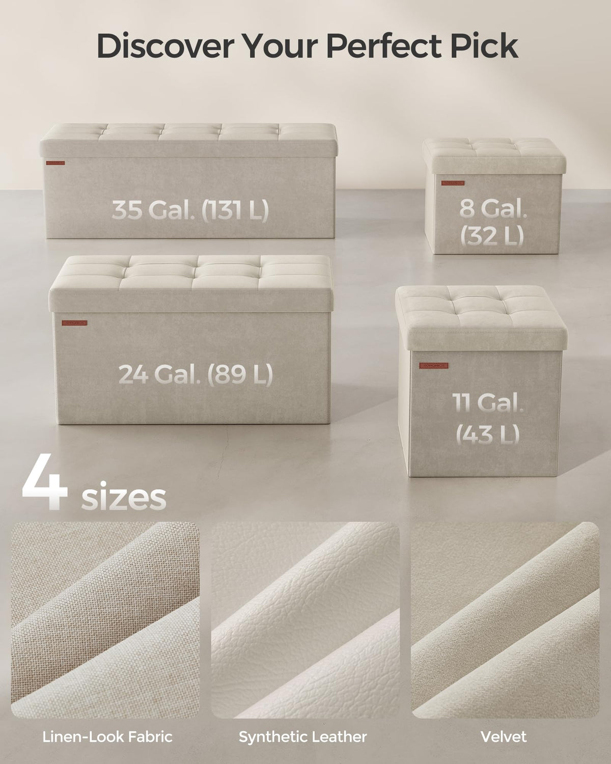SONGMICS Mazie storage-ottoman-end-of-bed serves as versatile seating and hidden storage.