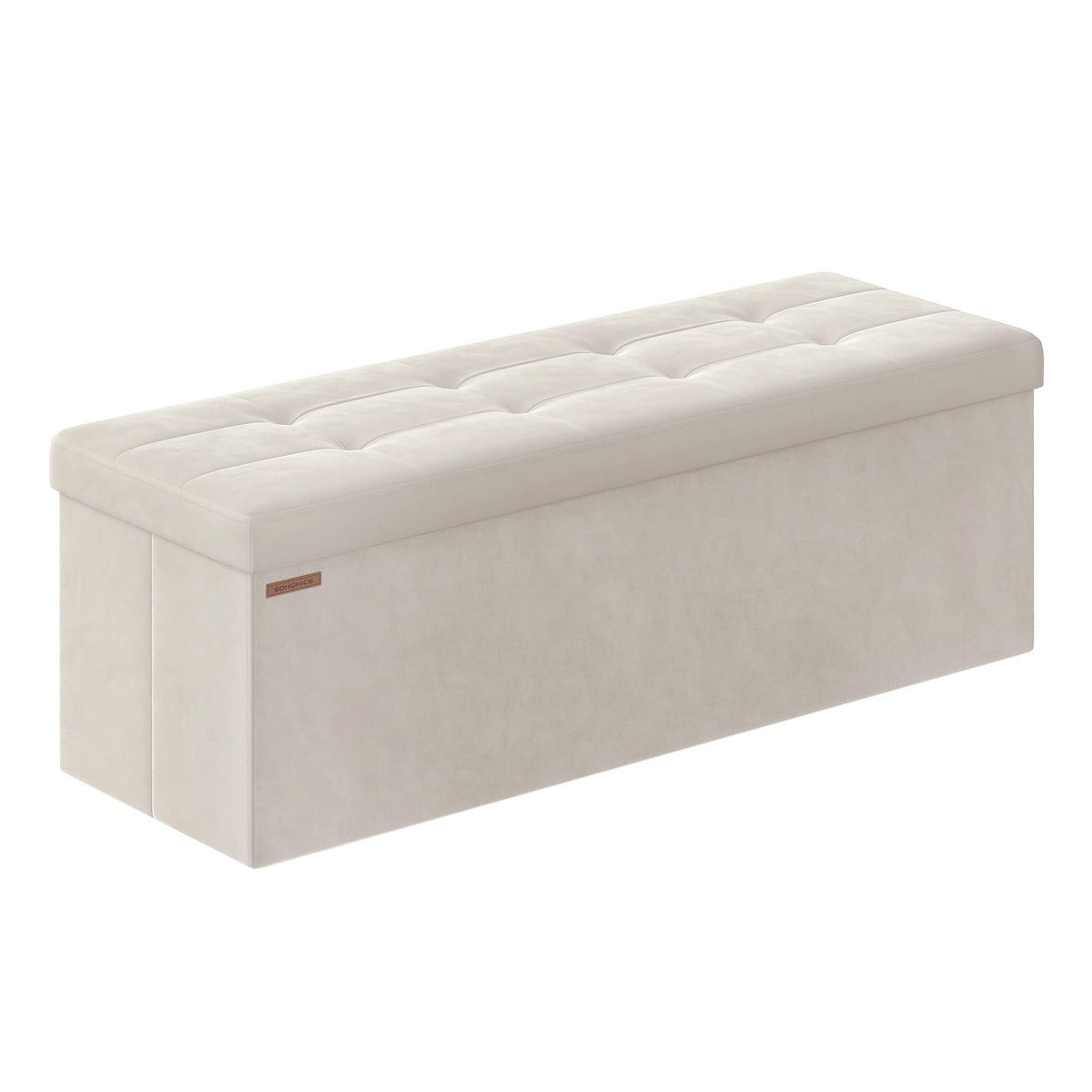SONGMICS Mazie storage ottoman foldable-assembly facilitates quick setup and under-bed storage.