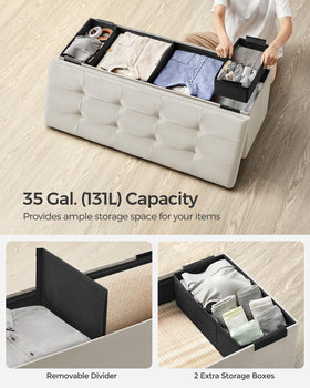 SONGMICS Mazie storage-ottoman-tufted-velvet conveys elegant design and comfortable seating.