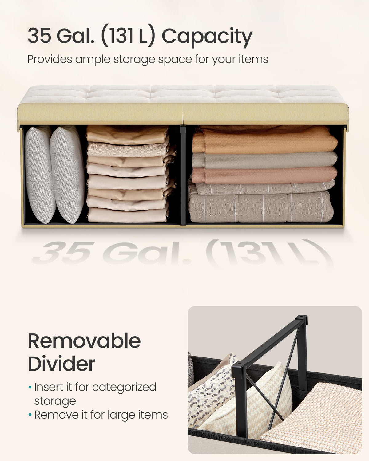 SONGMICS Mazie sturdy MDF core with corner guards supports heavy use.