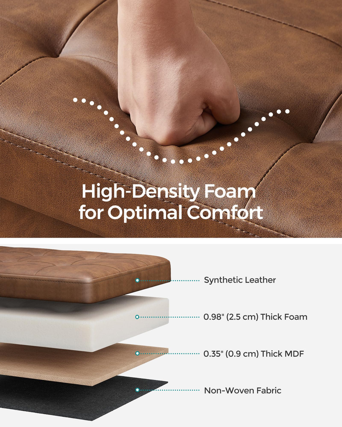 SONGMICS Mazie synthetic-leather coffee-brown finish cleans easily with a wipe.