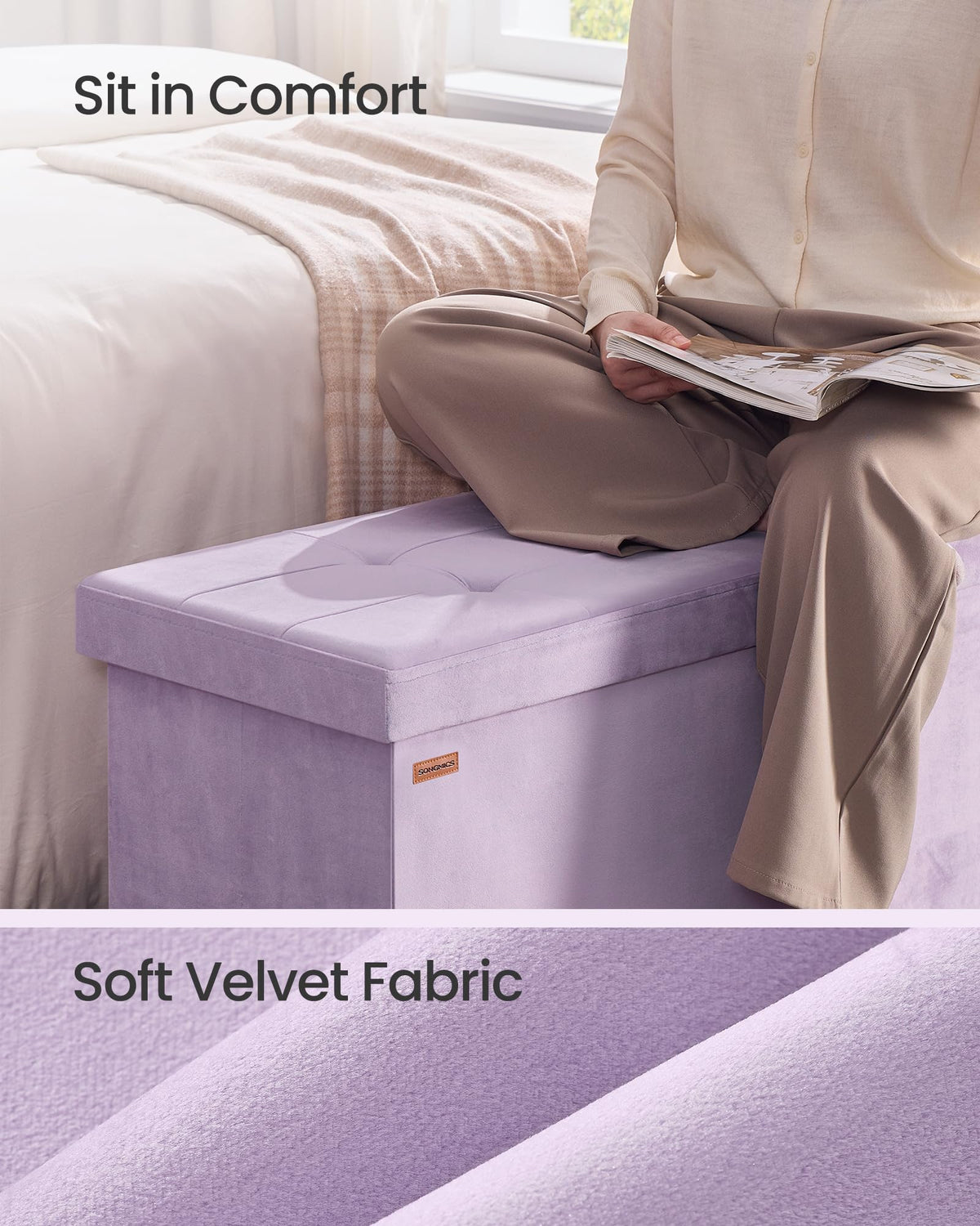 Songmics Mazie velvet tufted seat adds elegant, comfortable lounging