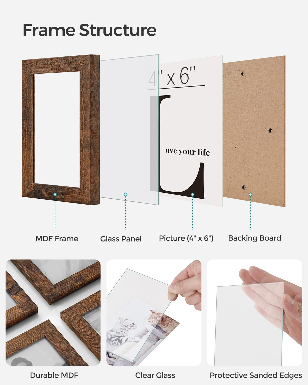 SONGMICS MDF frame edges are polished and safe to touch.