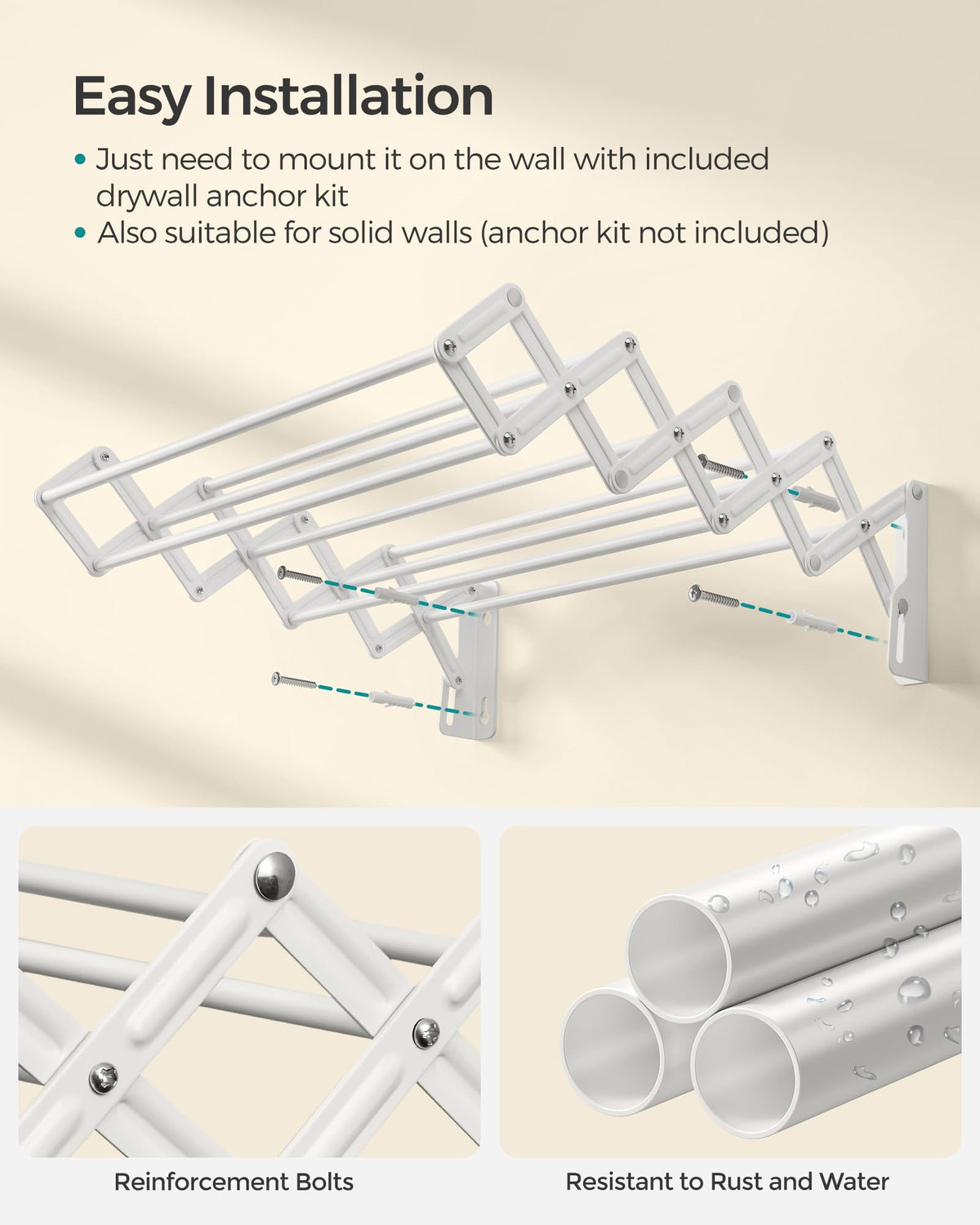 Songmics nine-rod layout provides ample drying space for towels and garments.