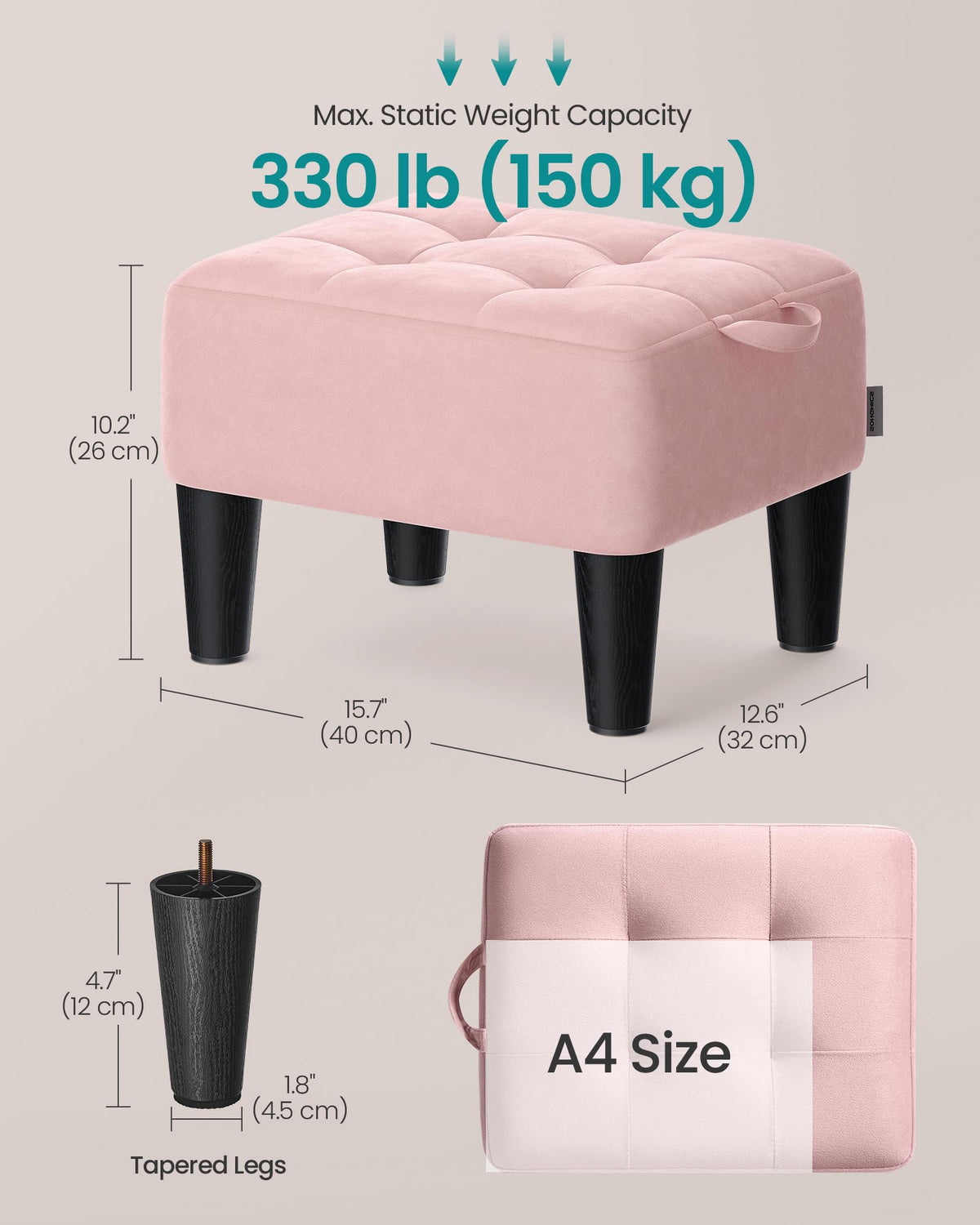 SONGMICS angled-legs ottoman offers sturdy support up to 330 lb.