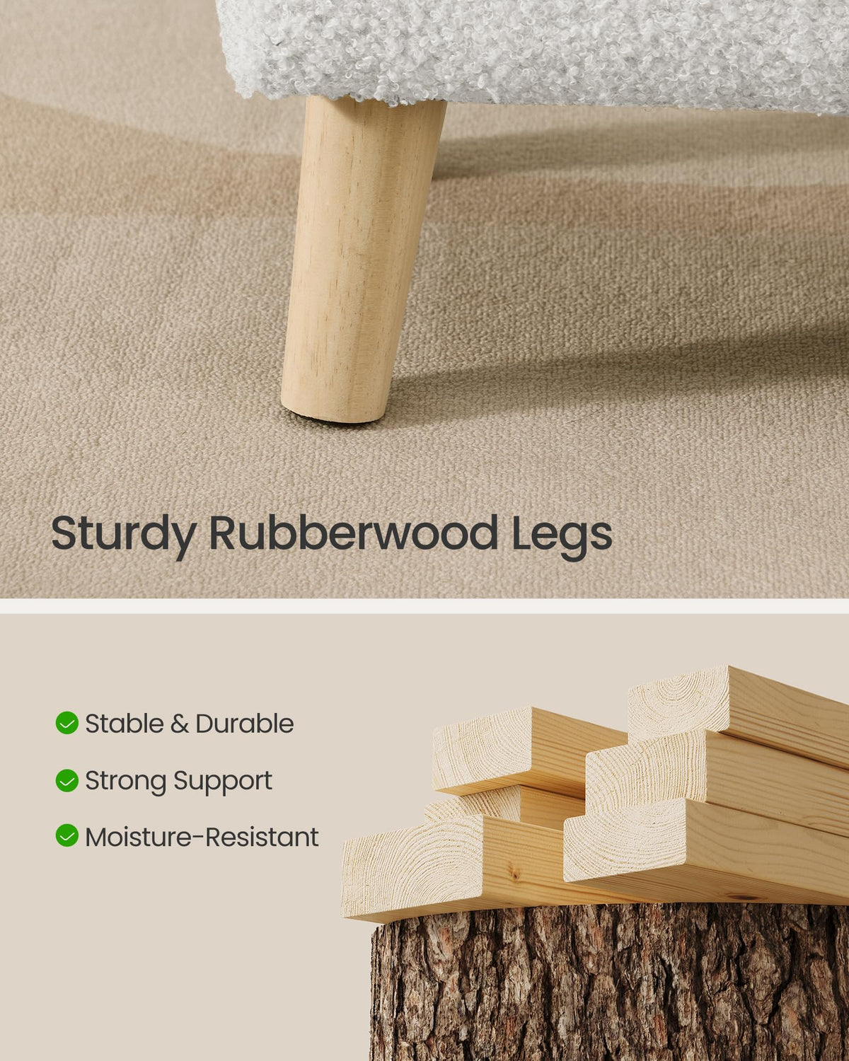 SONGMICS quick-assembly ottoman with four legs.