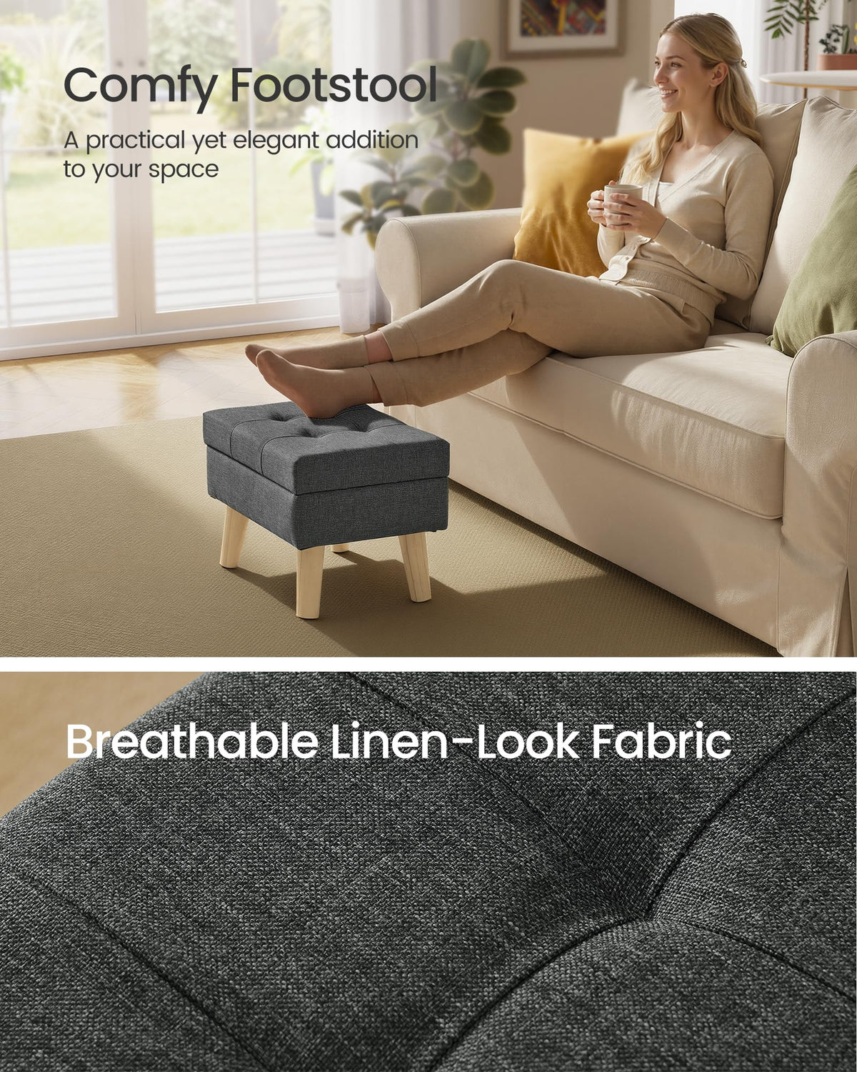 Songmics ottoman seat with 2-inch foam cushion for comfortable rest