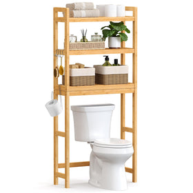SONGMICS over-the-toilet storage with 3-tier shelves keeps towels organized and within reach