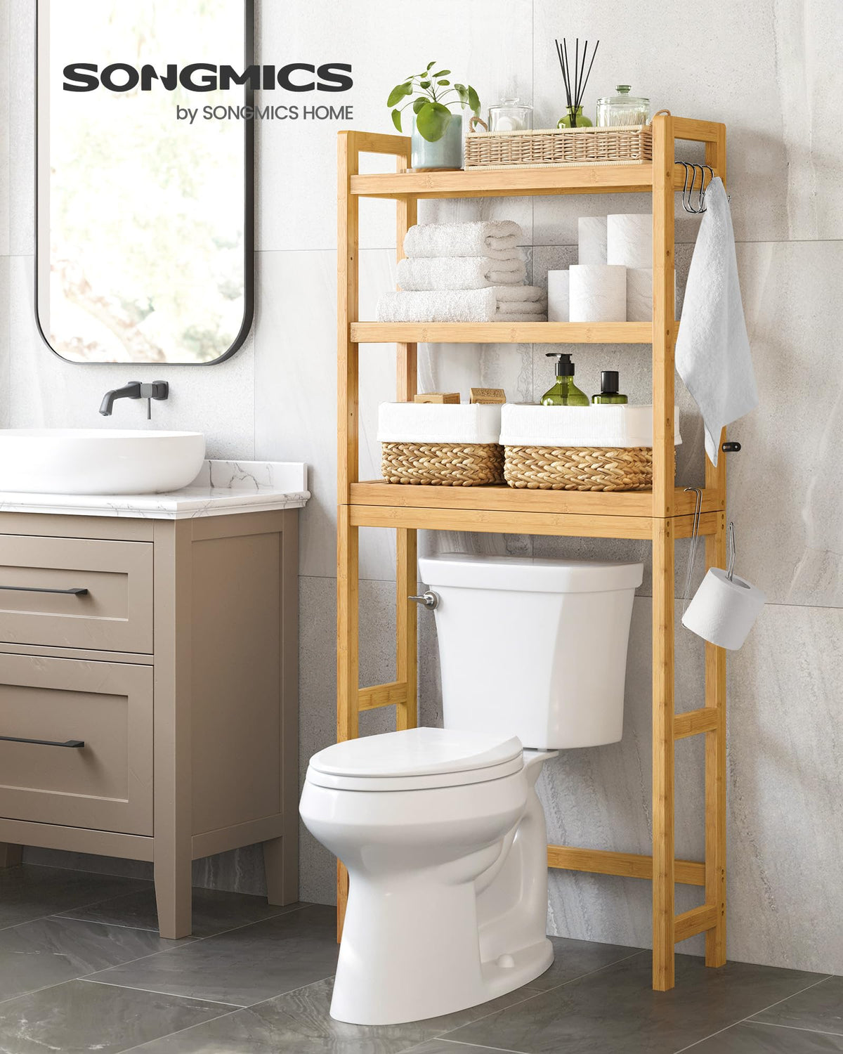 SONGMICS adjustable middle shelf for flexible bathroom storage