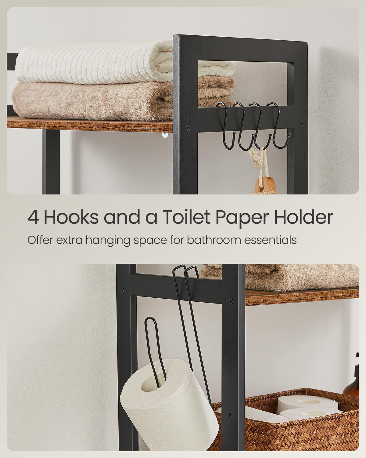 Songmics adjustable shelves adapting to tall bottles and towels