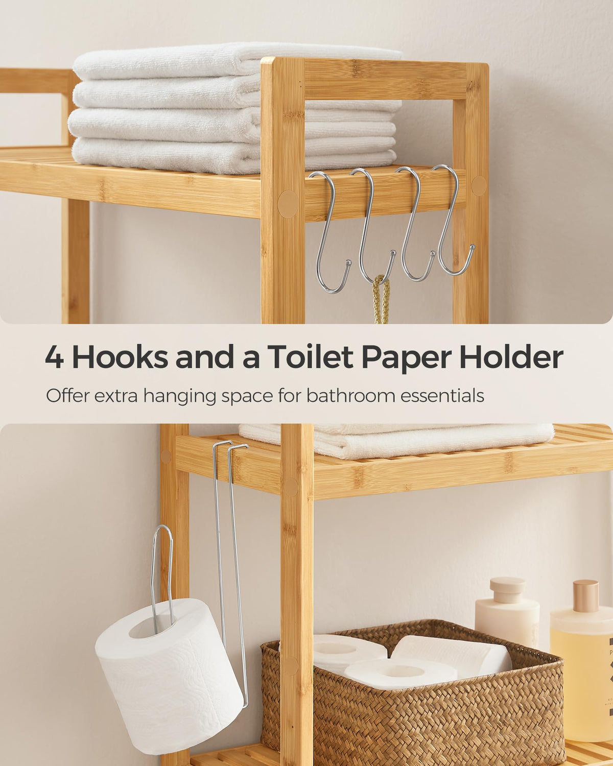 SONGMICS compact footprint suitable for small bathrooms over appliances