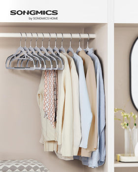 SONGMICS slim-profile hangers maximize closet space and airflow.
