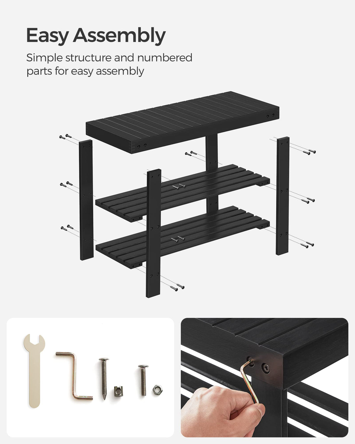 SONGMICS packaging and quick-assembly guide for setup