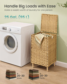 Songmics PE rattan weave hamper highlights breathable, water-resistant construction
