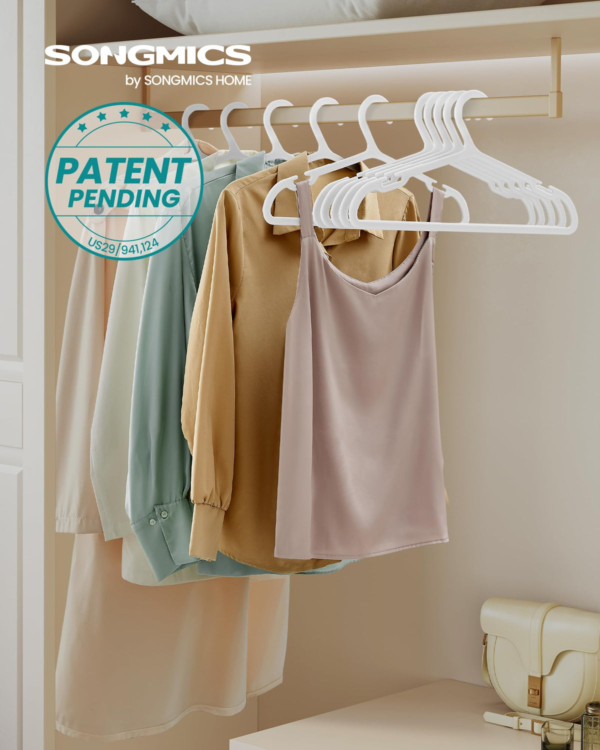 SONGMICS plastic hangers with slim profile maximize closet space