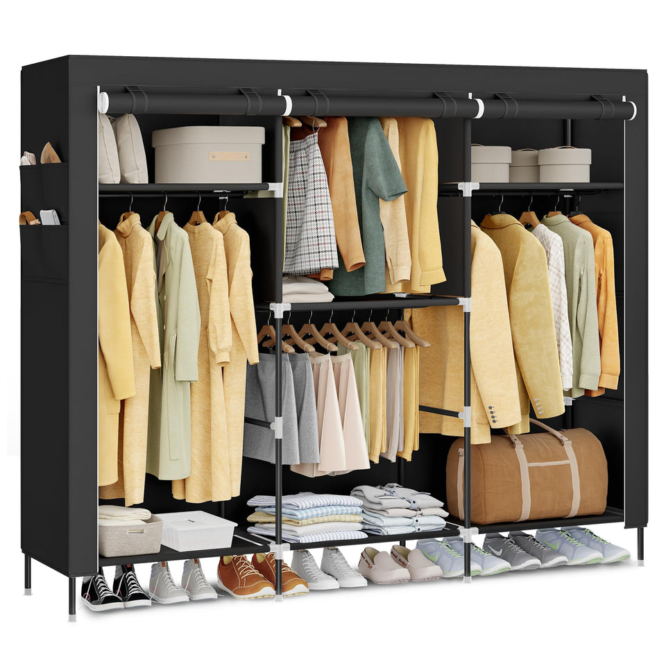 SONGMICS portable closet with four hanging rods keeps outfits organized and accessible.