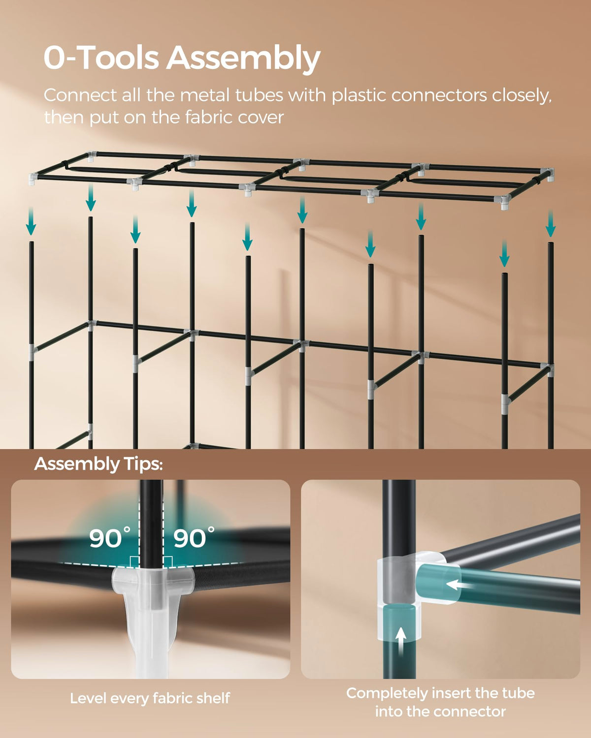 SONGMICS closet assembly is tool-free and quick.