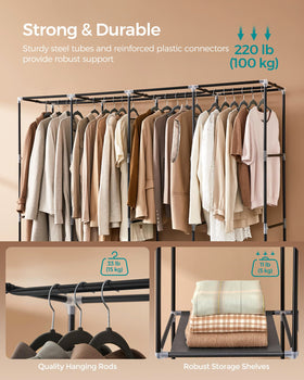 SONGMICS closet shelves keep shoes and bags organized.