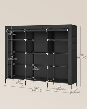 SONGMICS portable closet side pockets store scarves and belts for quick access.