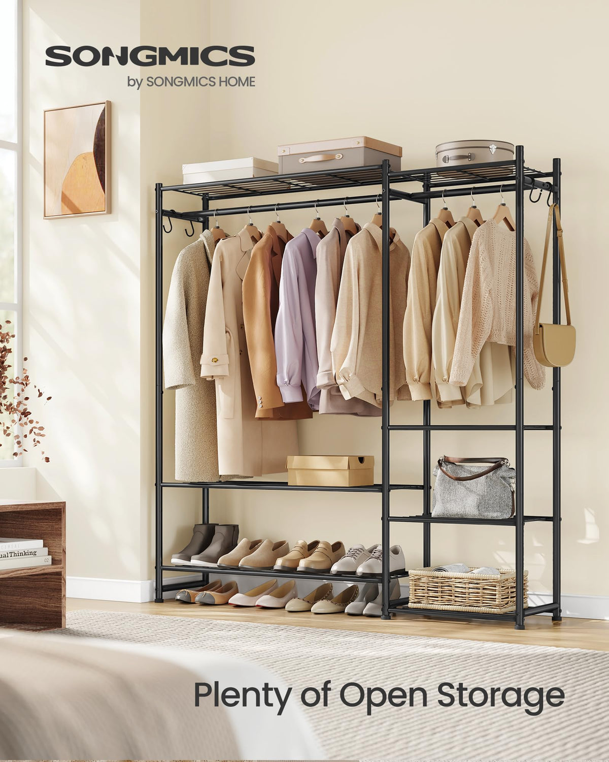 SONGMICS wardrobe with two hanging rods suits long garments and jackets.