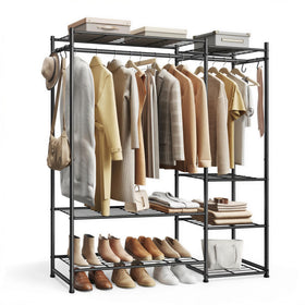 SONGMICS portable closet wardrobe with seven shelves enables organized daily clothing storage.