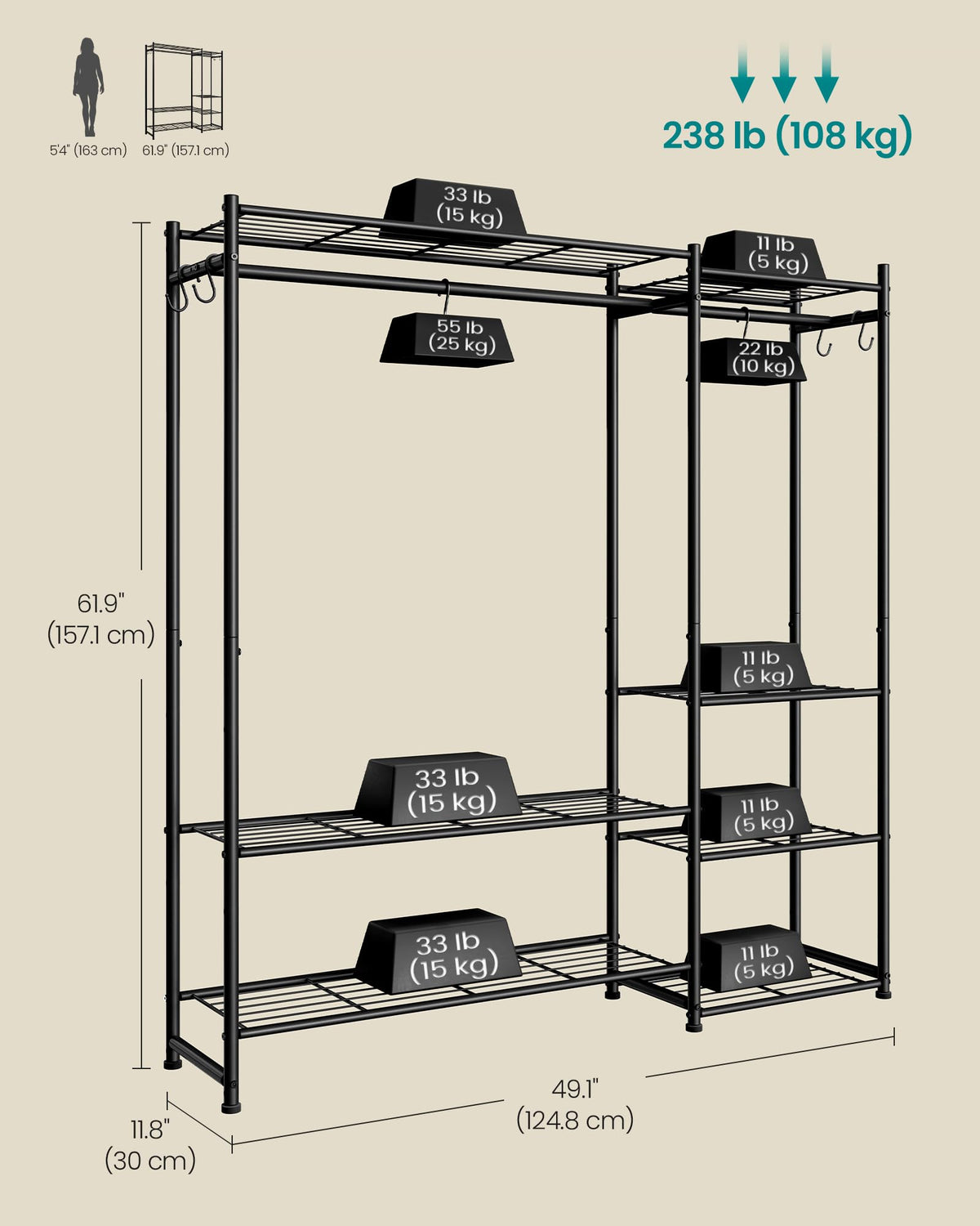 SONGMICS portable closet wardrobe assembly with Allen key simplifies setup.