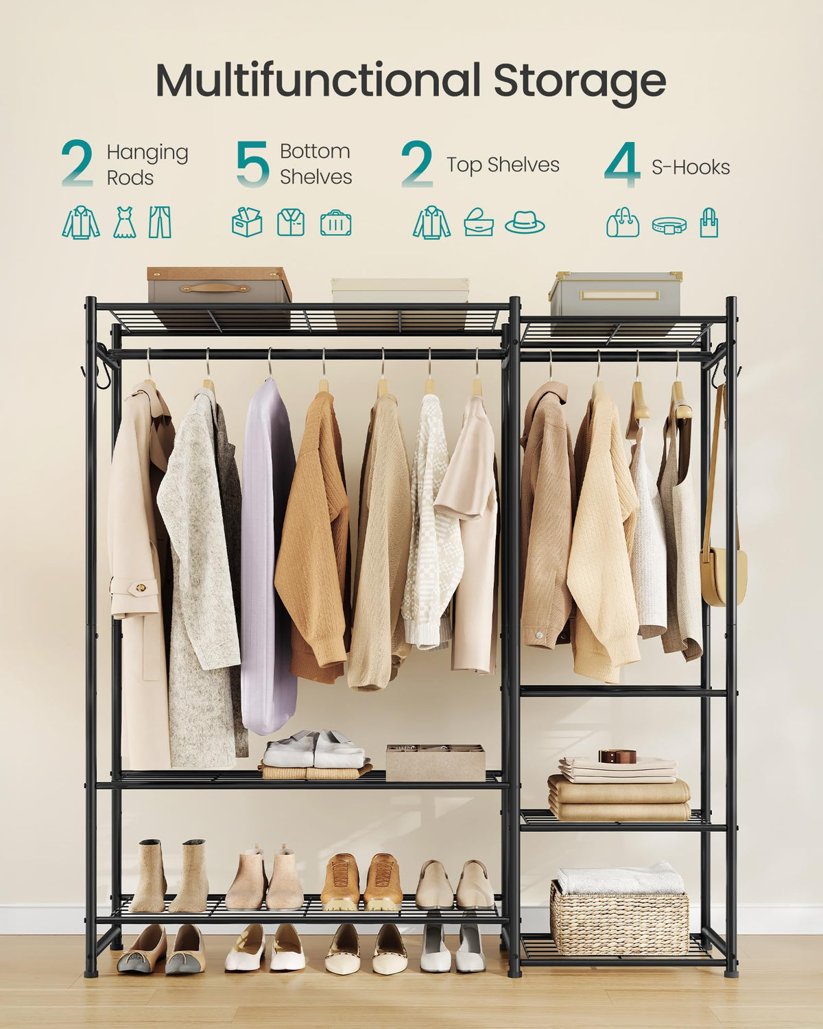 SONGMICS metal frame closet adds durability and steady support.