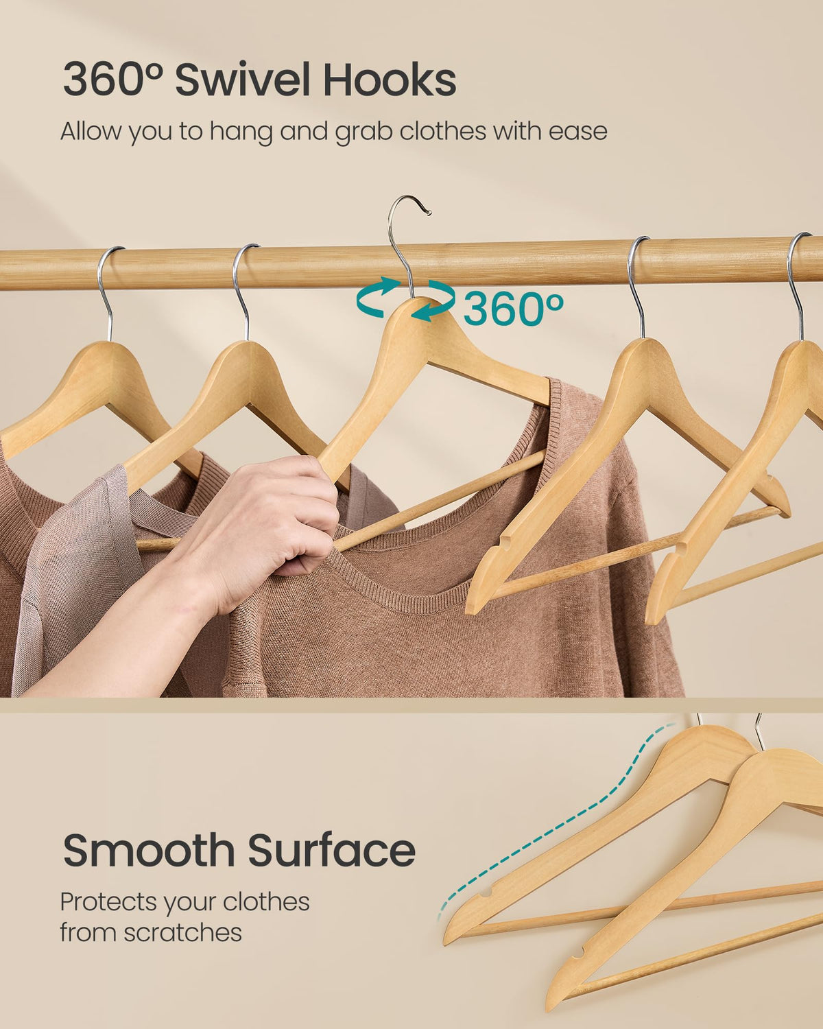 SONGMICS smooth surface prevents snags and protects garment shape.