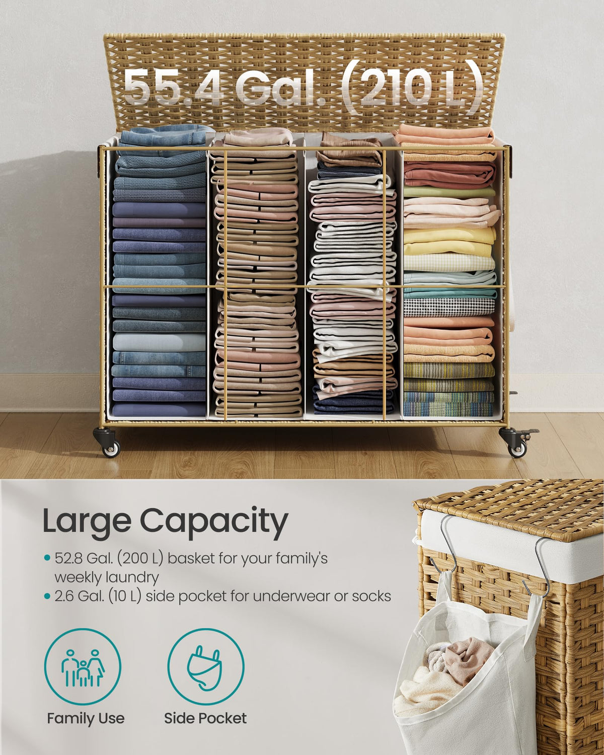 SONGMICS pull handle and brakes secure the unit during use